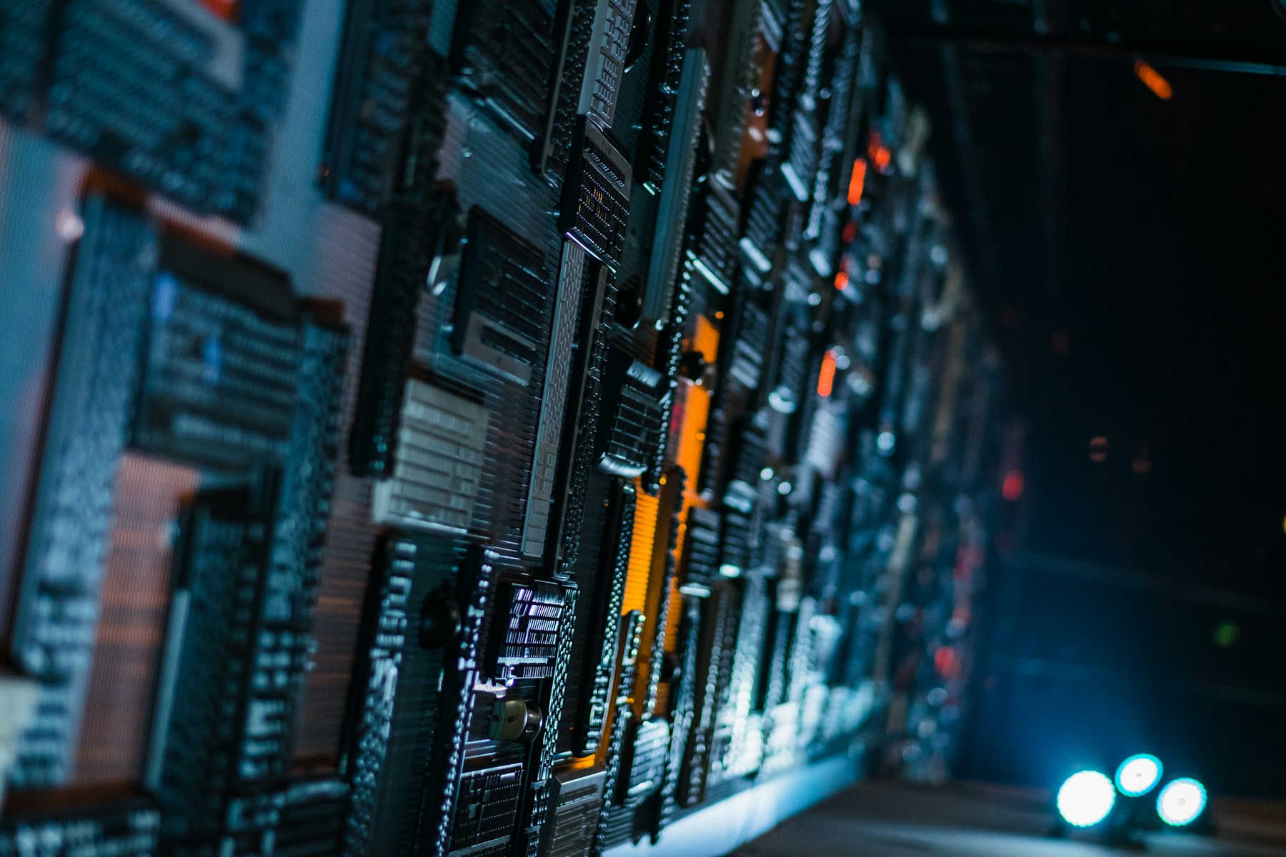Custom electronic equipment in a dark technical workspace